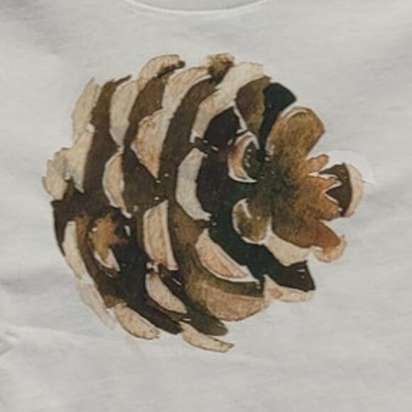 New Hand Printed Upcycled Child 4T Pine Cone Long Sleeve Cotton Blend Tee - Picture 2 of 4